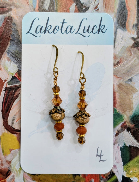 Picture Jasper, Orange Aventurine, and Swarovski Crystal Earrings