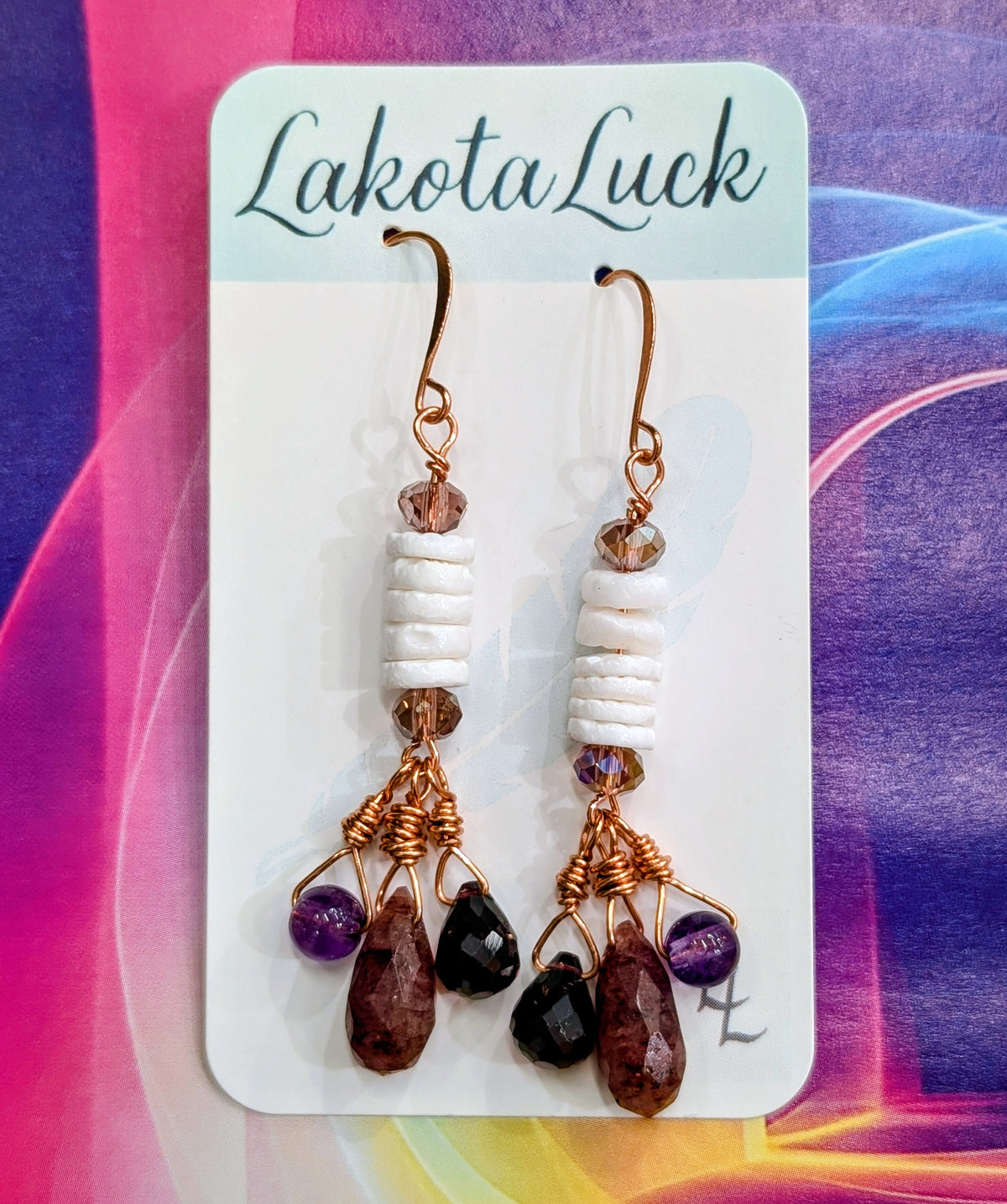 Garnet, Muscovite, Amethyst, Crystal, and Heishi Shell Earrings