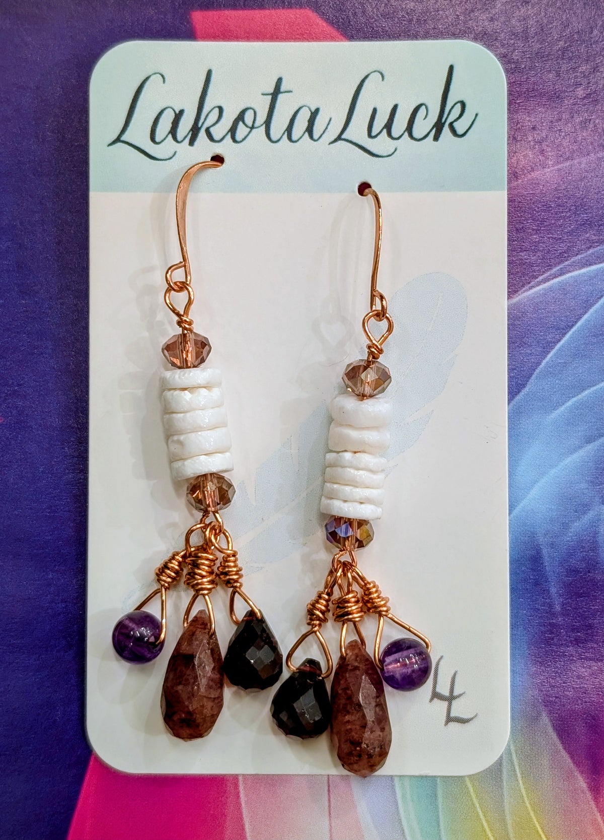 Garnet, Muscovite, Amethyst, Crystal, and Heishi Shell Earrings