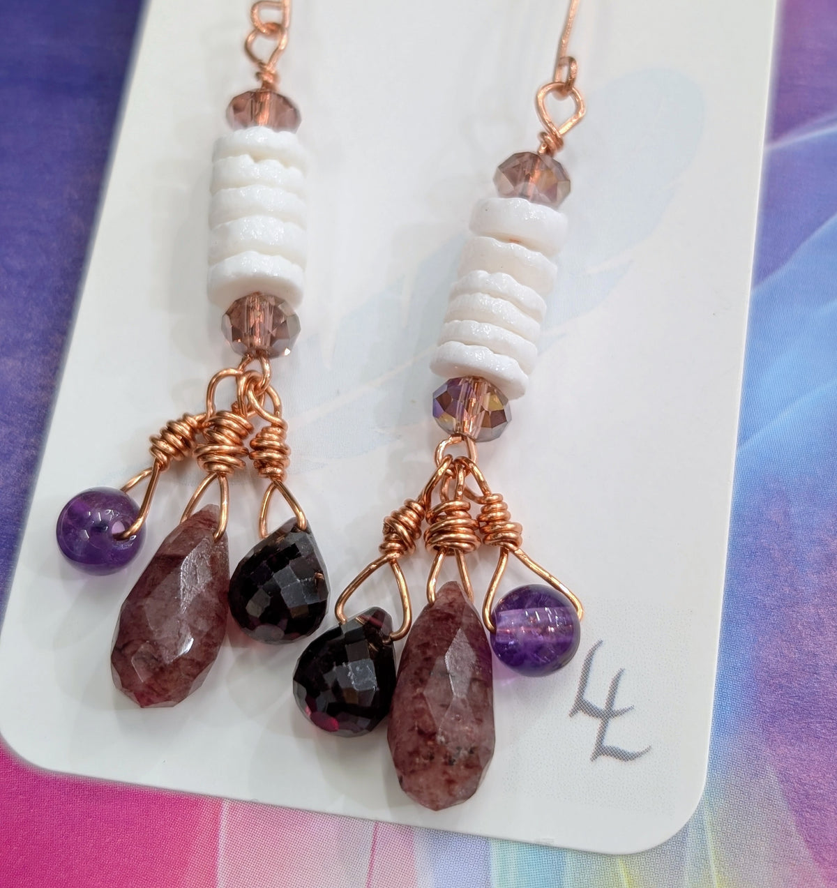 Garnet, Muscovite, Amethyst, Crystal, and Heishi Shell Earrings