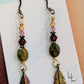 Rainforest Jasper Stones w/Crystals, and Metal Feather Earrings