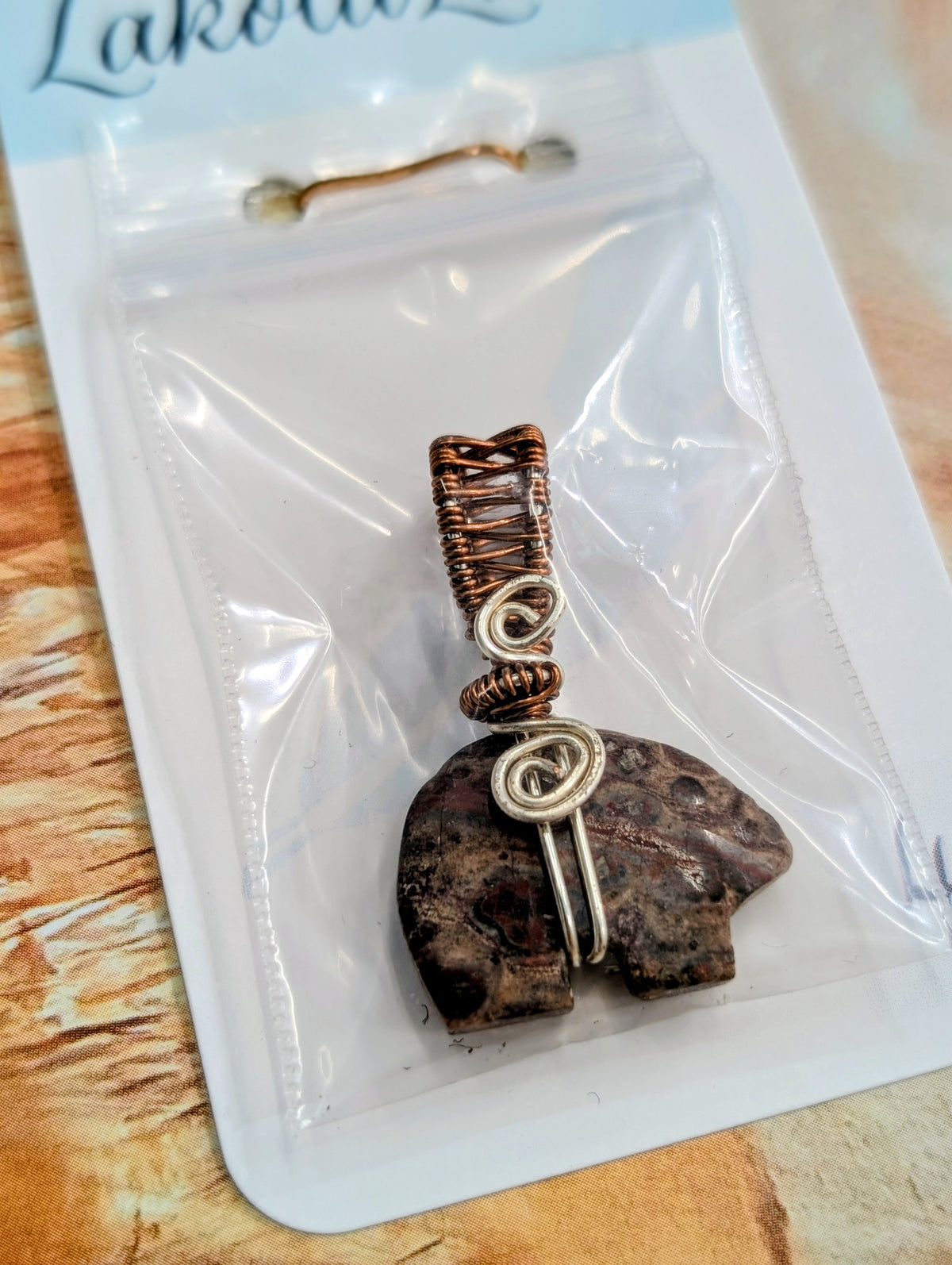 Wire Wrapped Bird's Eye Jasper Zuni Bear Pendant