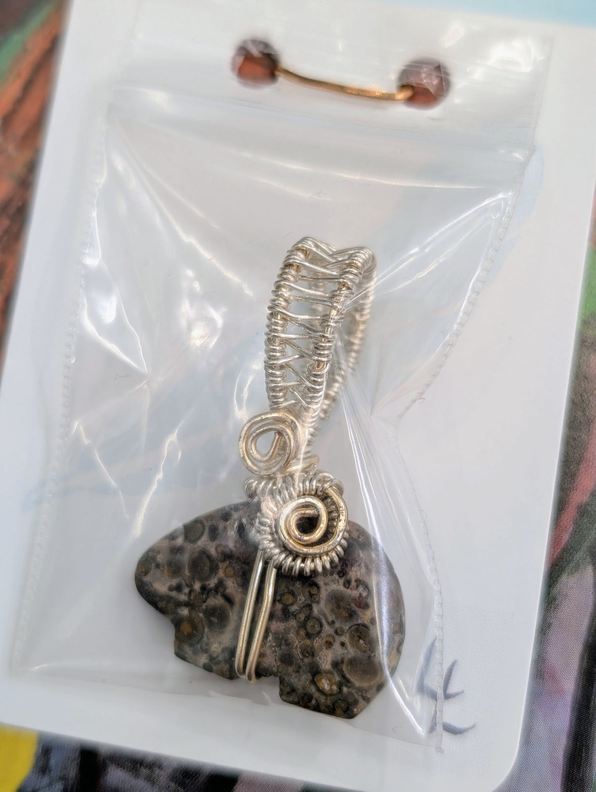 Wire Wrapped Bird's Eye Jasper Zuni Bear Pendant