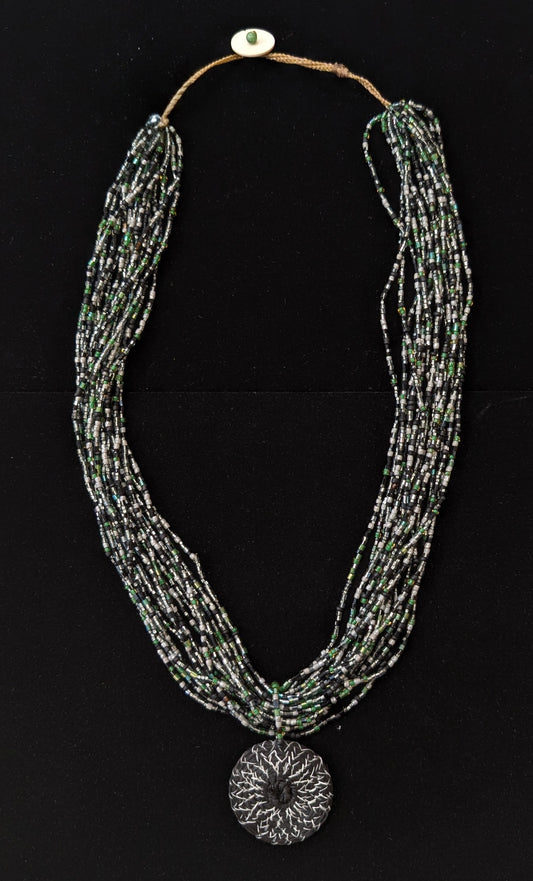 Green & Black Beaded Medicine Wheel Necklace