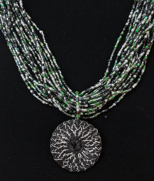 Green & Black Beaded Medicine Wheel Necklace