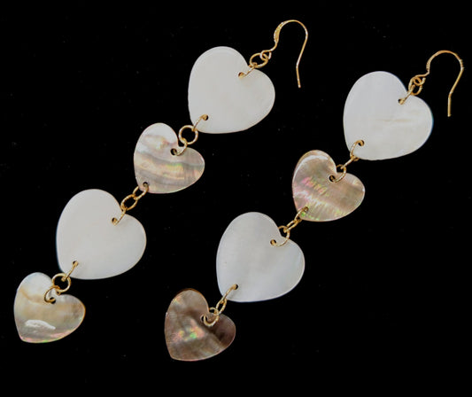 Four-Drop Mother-of-Pearl & Black Lip Shell Heart Earrings