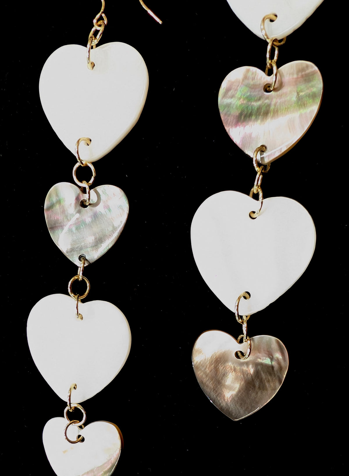 Four-Drop Mother-of-Pearl & Black Lip Shell Heart Earrings