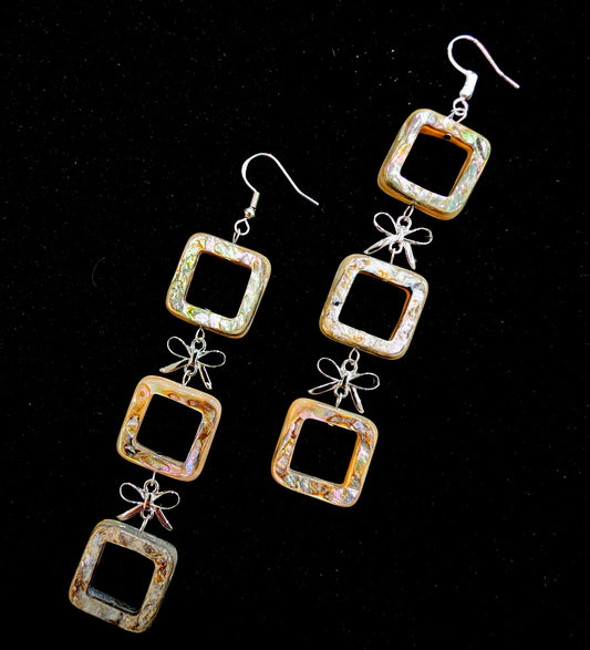 Three-Drop Square Cutout Abalone Earrings