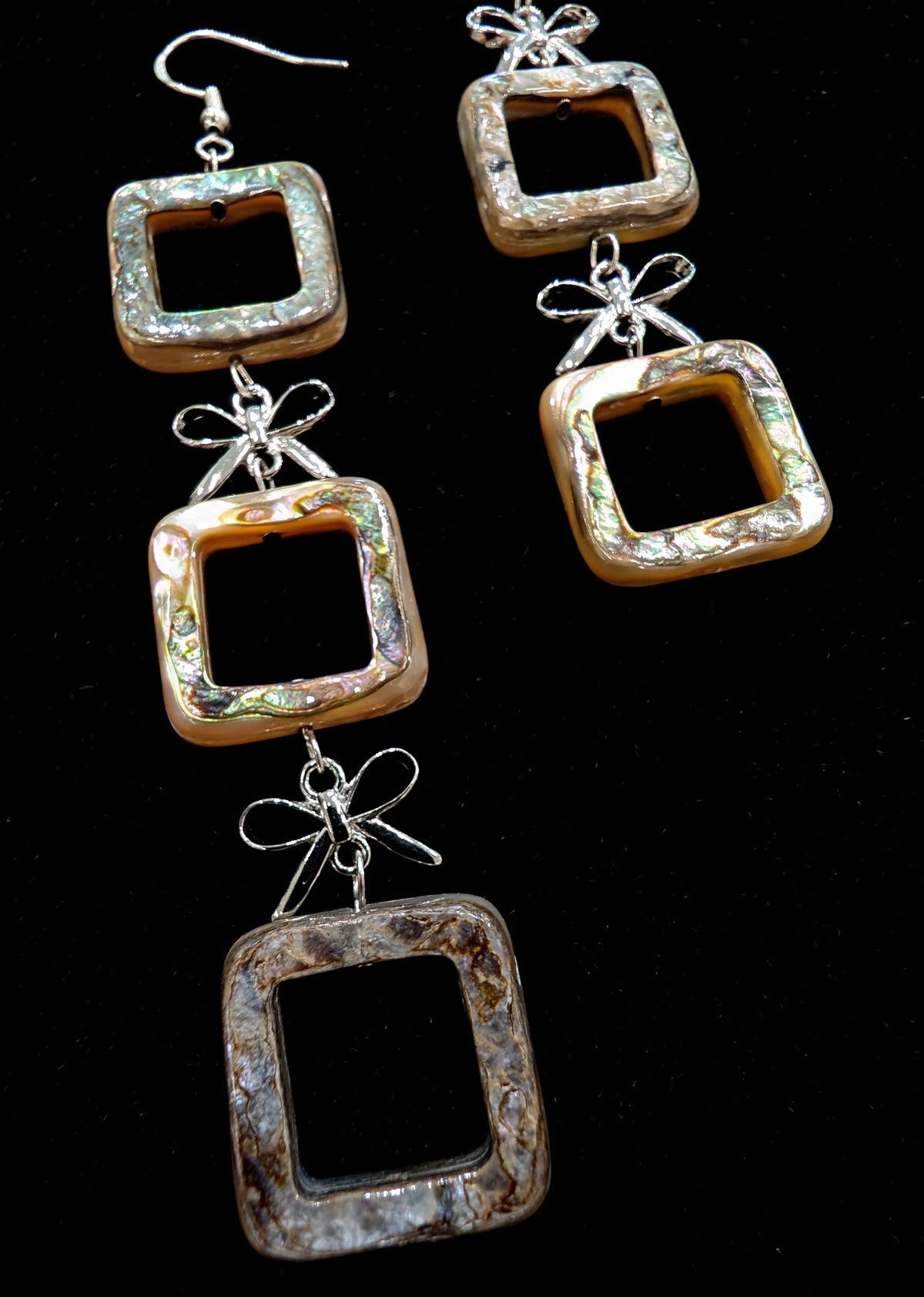Three-Drop Square Cutout Abalone Earrings