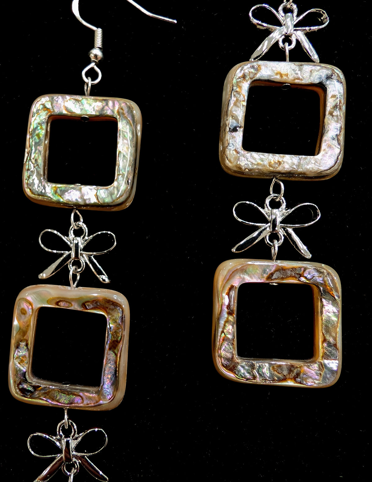 Three-Drop Square Cutout Abalone Earrings