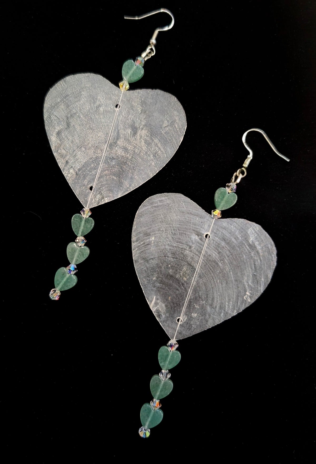 Capiz Heart Earrings with Green Aventurine