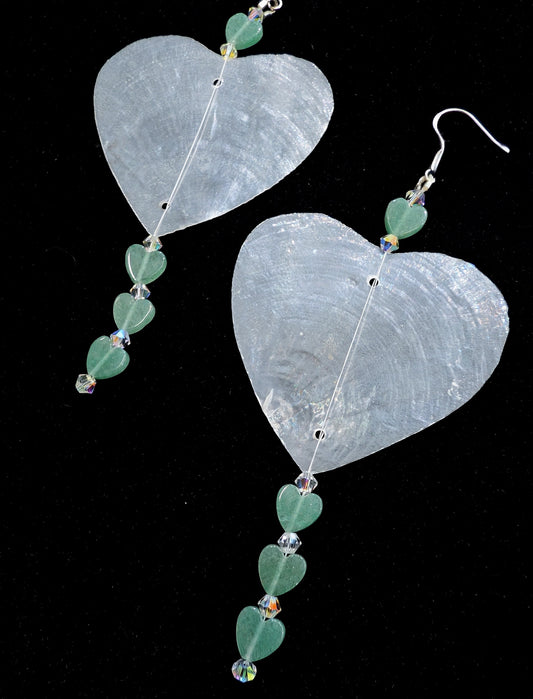Capiz Heart Earrings with Green Aventurine