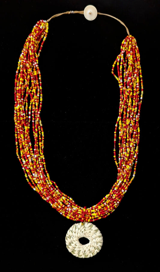 Red & Yellow Beaded Medicine Wheel Necklace