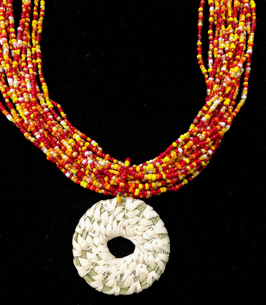Red & Yellow Beaded Medicine Wheel Necklace