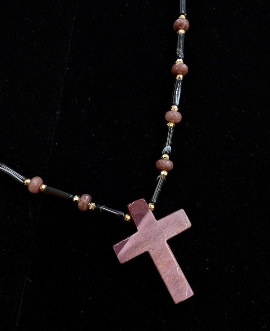 Purple Agate Cross Necklace