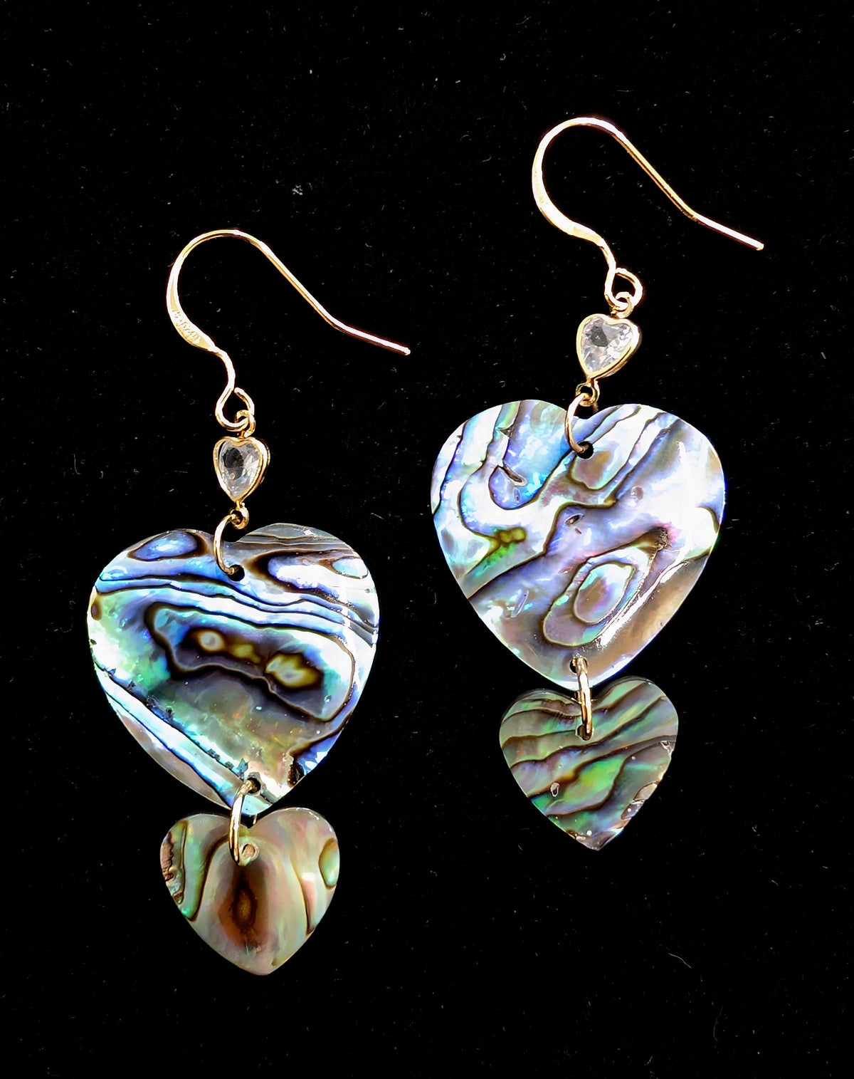 Double Abalone Heart Earrings with Gold-Filled Findings