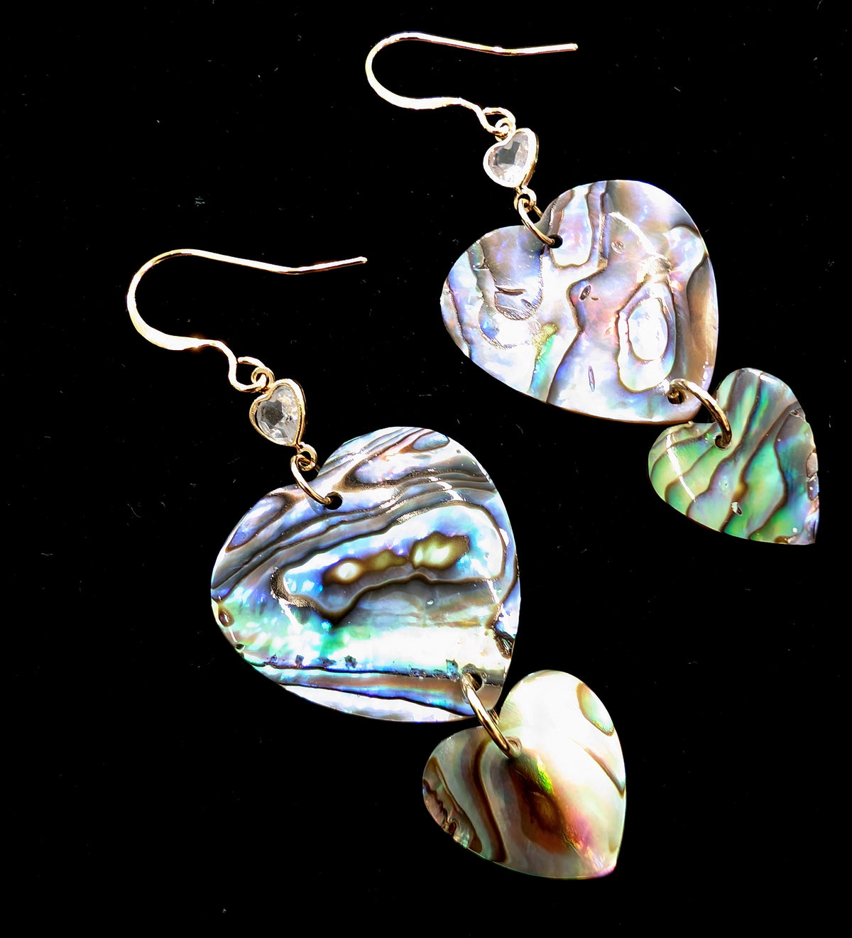 Double Abalone Heart Earrings with Gold-Filled Findings