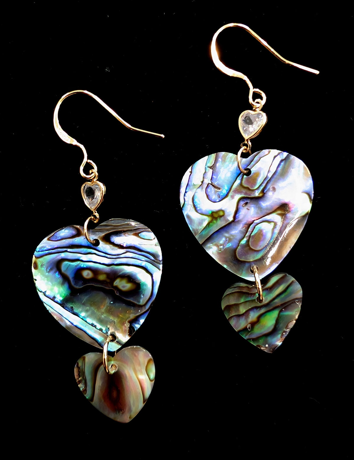 Double Abalone Heart Earrings with Gold-Filled Findings