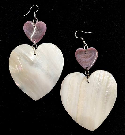 Mother-of-Pearl & Wampum Heart Earrings