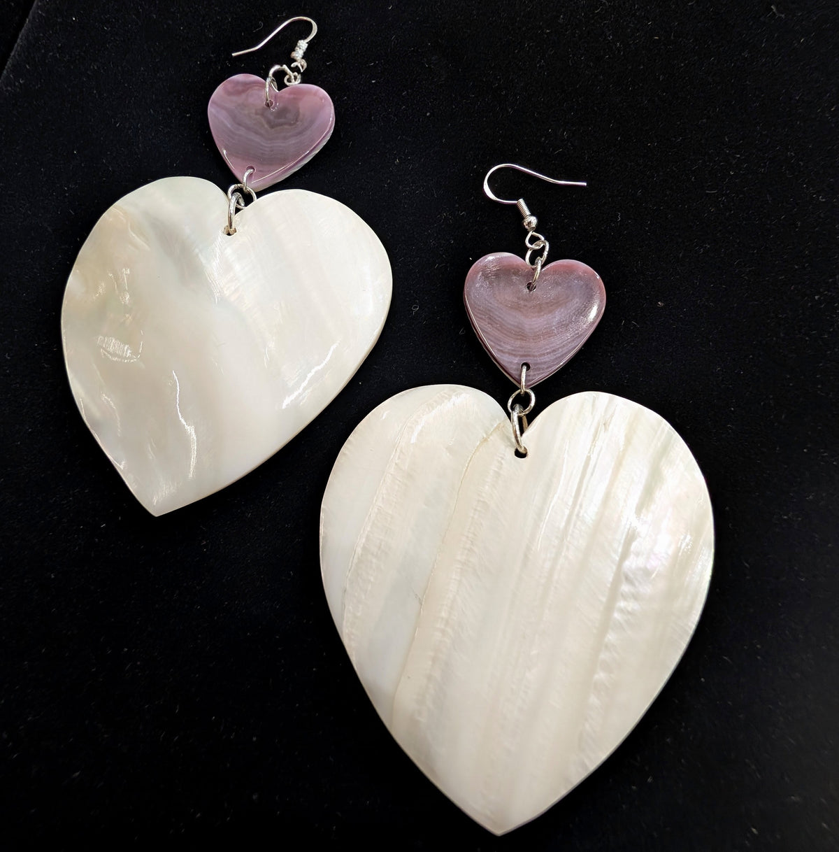 Mother-of-Pearl & Wampum Heart Earrings