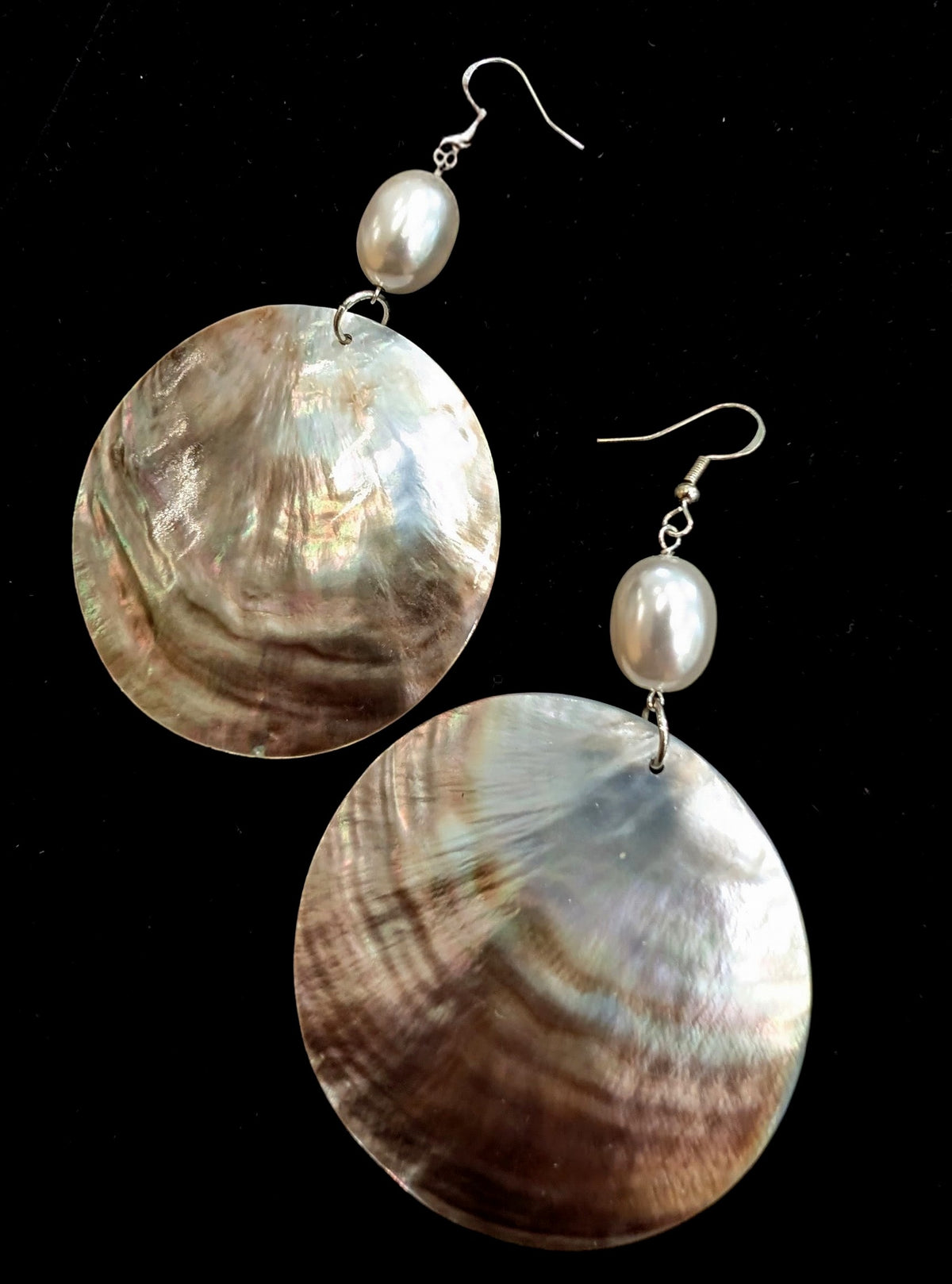 Black Lip Shell & Pearl Drop Earrings