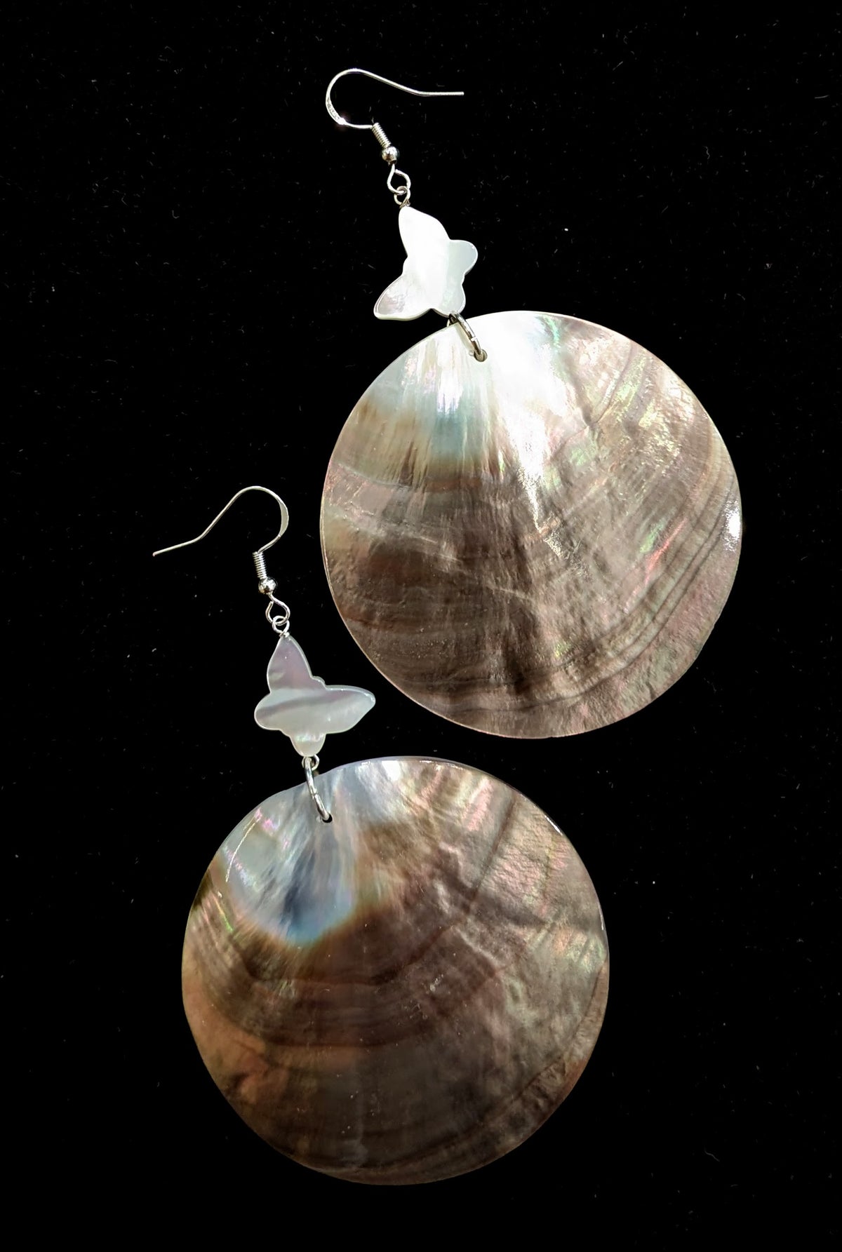 Black Lip Shell & Mother-of-Pearl Butterfly Earrings
