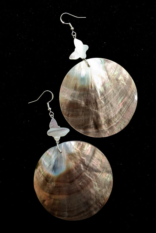 Black Lip Shell & Mother-of-Pearl Butterfly Earrings