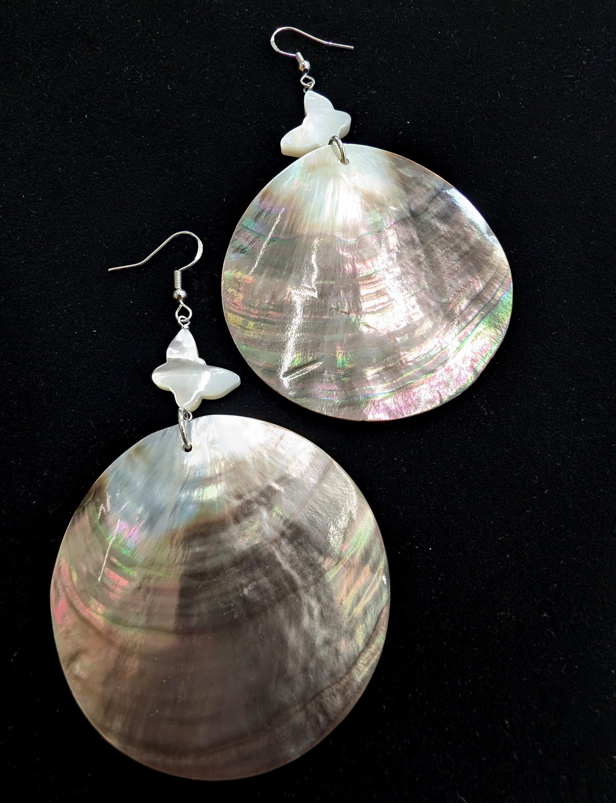 Black Lip Shell & Mother-of-Pearl Butterfly Earrings