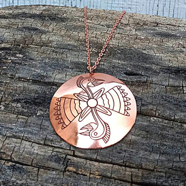 Double Woodpecker Medallion Copper Necklace