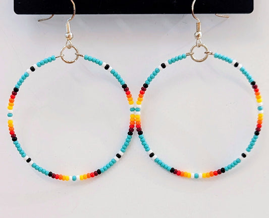 Teal Beaded Hoop Earrings